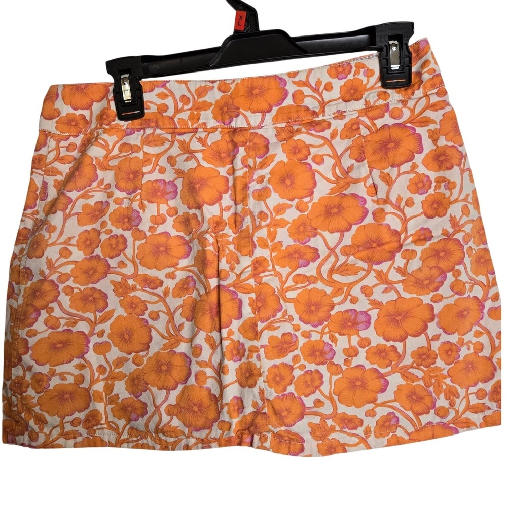 Tommy Hilfiger Women Orange Floral Skort Size 8 Tropical Botanical Mini Skirt
